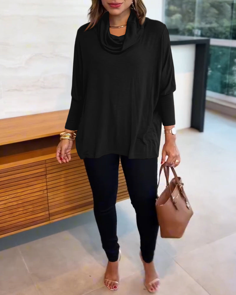 Women's Cowl Neck Batwing Sleeve Top Casual Long Sleeve Loose Pullover Comfortable Soft Drape Blouse - Image 22