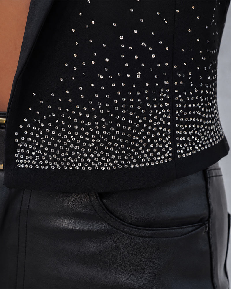 Women's Sparkly Rhinestone Cropped Blazer Open Front Lapel Party Jacket - Image 3