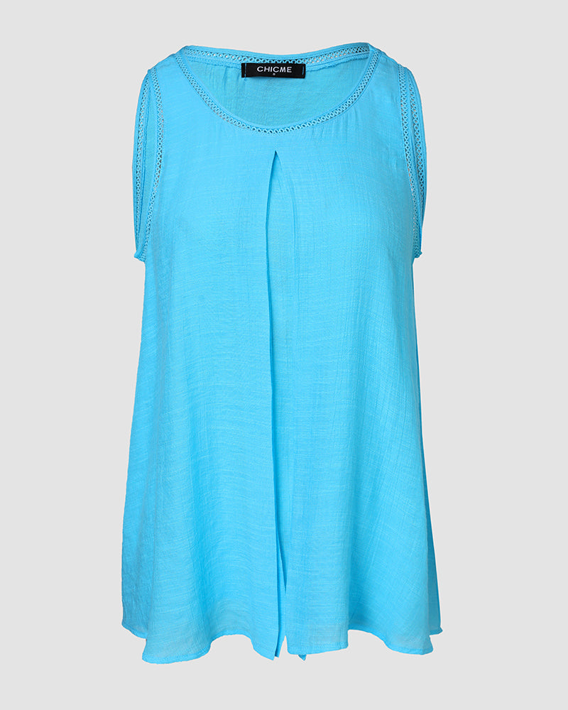 Slit Hollow Out Round Neck Fake Two Piece Tank Top - Image 4