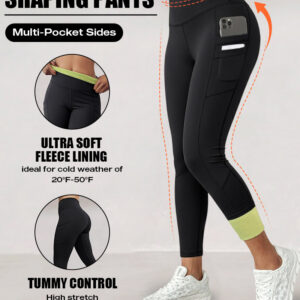 Winter Warm High Waisted Workout Athletic Leggings Tummy Control Butt Lifting Ultra Soft Thermal Lined Yoga Pants Women's Sportswear with Stacked Slit Pockets On Side