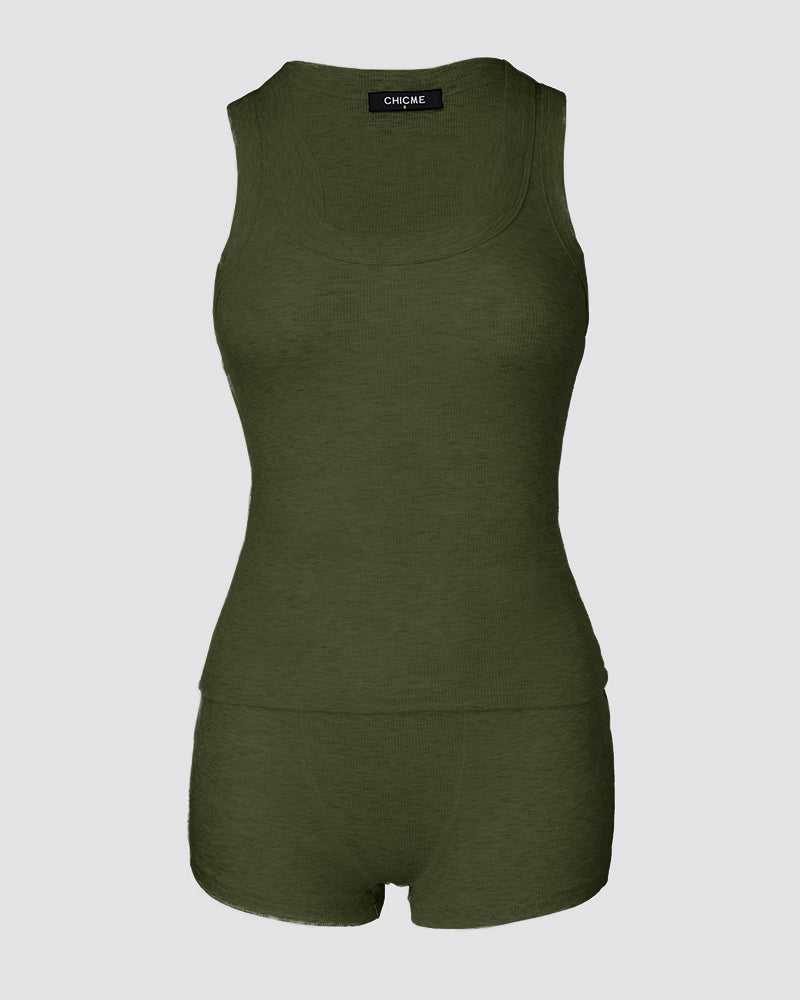 2PCS Micro-Ribbed U-Neck Tank Top & Boxer Set Cozy Loungewear - Image 18