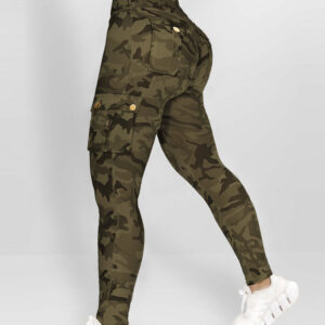 Camouflage Print High Waist Skinny Leggings with Cargo Flap Pockets Casual Pants