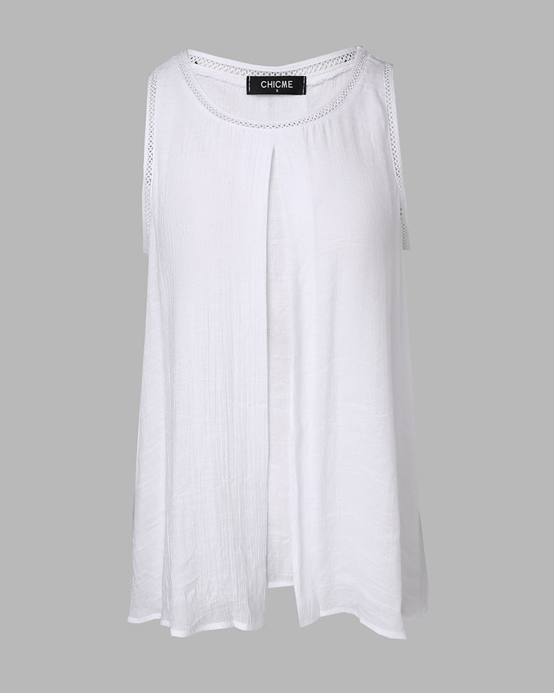 Slit Hollow Out Round Neck Fake Two Piece Tank Top - Image 11