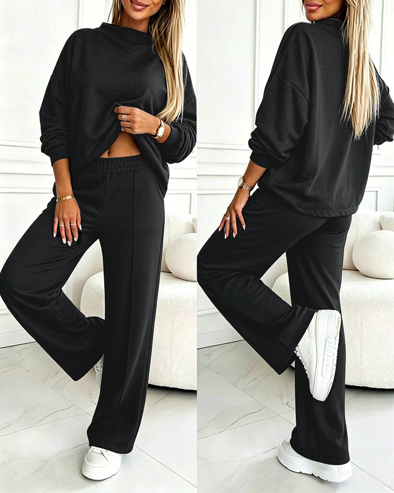 Women's 2 Piece Sweatsuit Set Mock Neck Zip Sweatshirt and High Waisted Straight Leg Sweatpants Casual Loungewear - Image 8