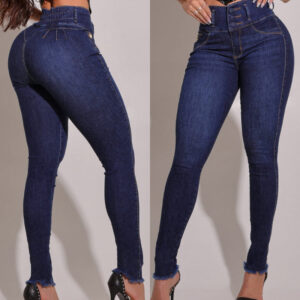 High Waist Strechy Skinny Jean Pants Casual Butt Lifting Raw Hem Slim Fit Leggings