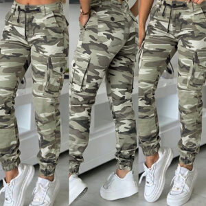 Women's Camouflage High Waisted Cargo Pants Casual Drawstring Utility Joggers for Casual Streetwear & Outdoor