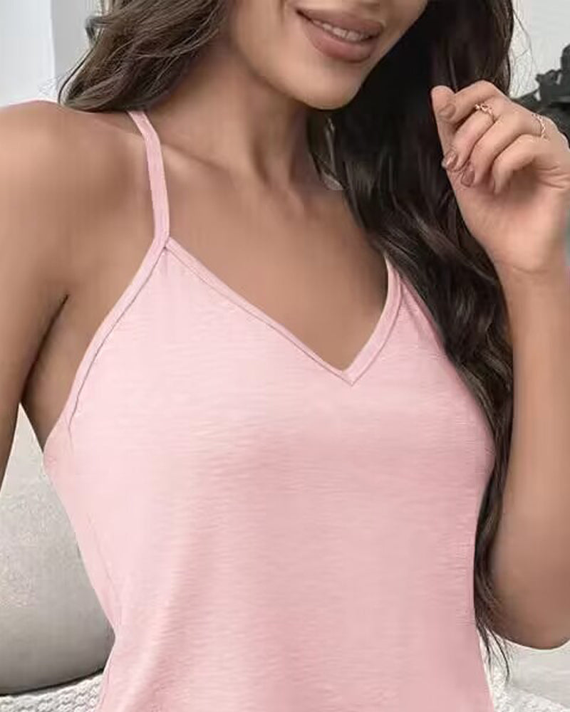 Crochet Lace Trim Backless Cami Top And Shorts Set Pajams Set Sleepwear - Image 24