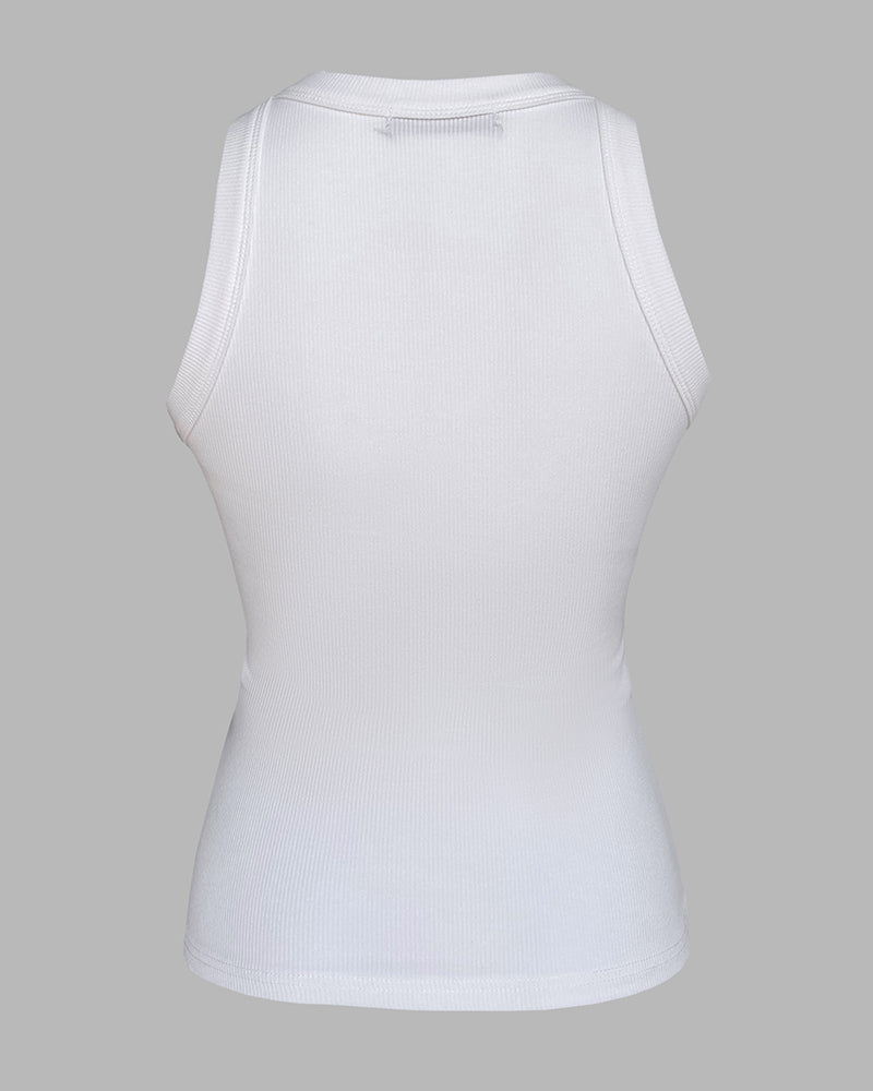 Rhinestone Contrast Sequin Keyhole Neck Sleeveless Slim Fit Elasticity Ribbed Top Elegant Tank - Image 15