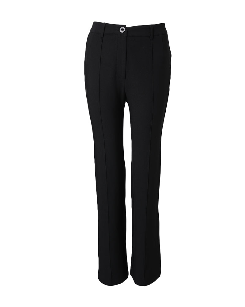 Zipper Fly High Waist Straight Leg Work Trousers Casual Elastic Back Waist Seam Front Business Pants - Image 5