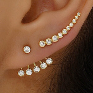 3pcs Faux Zircon Stud Earrings & Ear Climbers Set