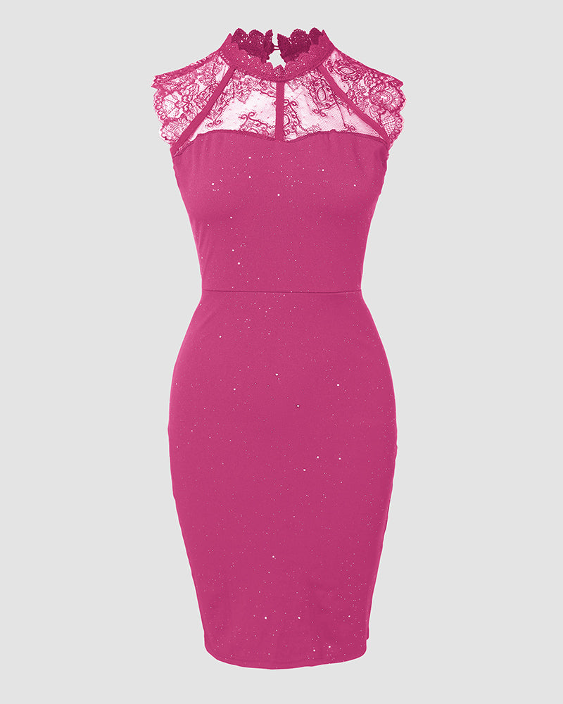 Glitter Contrast Lace Party Dress - Image 17