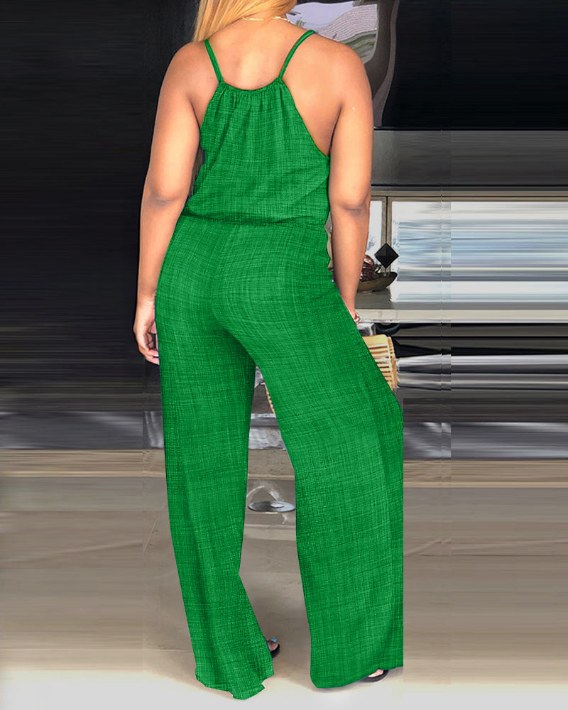 Womens Spaghetti Strap Drawstring Tied Waist Jumpsuit Casual Overalls - Image 15