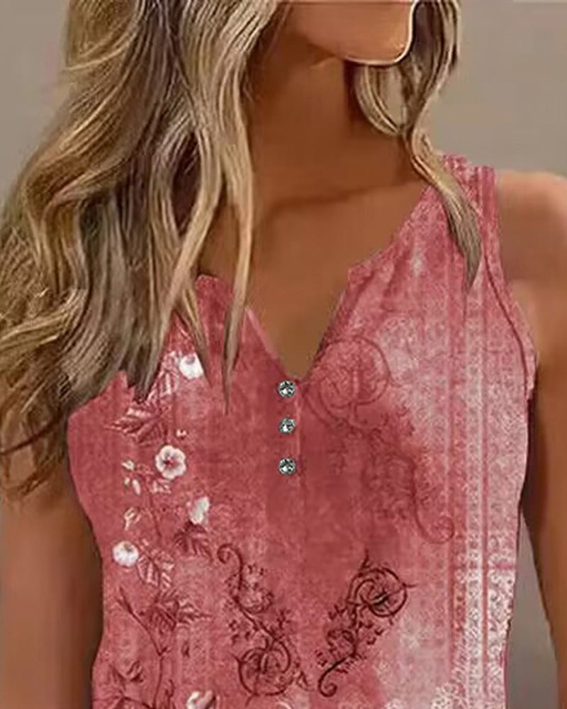 CHICME Women's Casual Floral Print Tank Top Sleeveless Notch Neck Vest with Rhinestone Accents - Image 7