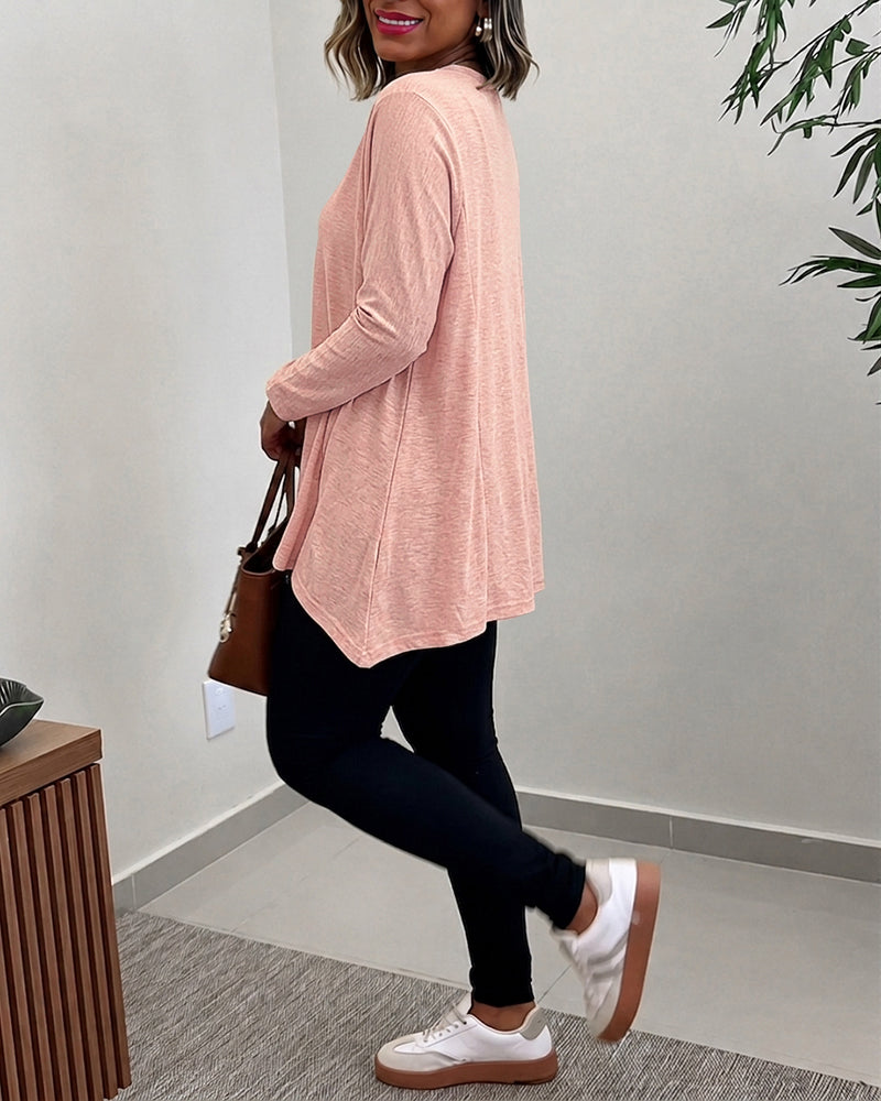 Women's Asymmetric Hem Long Sleeve Top Loose Fit Dropped Shoulder Crewneck Soft Slouchy Casual Tee - Image 9