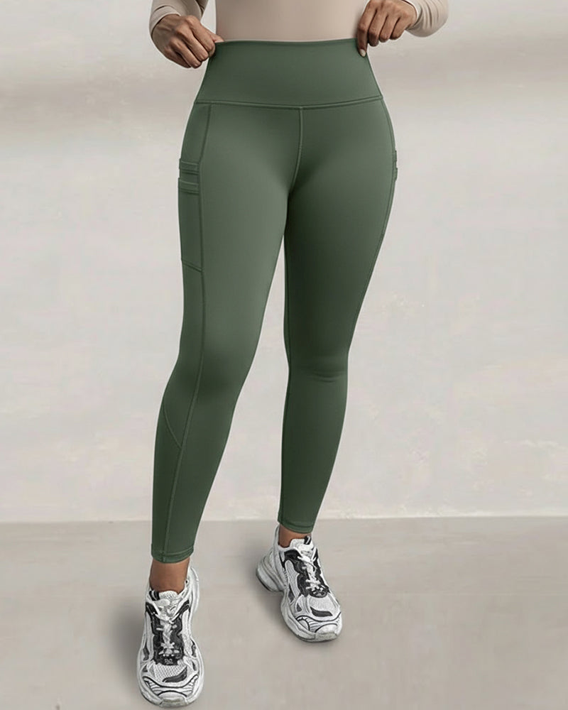Winter Warm High Waisted Workout Athletic Leggings Tummy Control Butt Lifting Ultra Soft Thermal Lined Yoga Pants Women's Sportswear with Stacked Slit Pockets On Side - Image 18