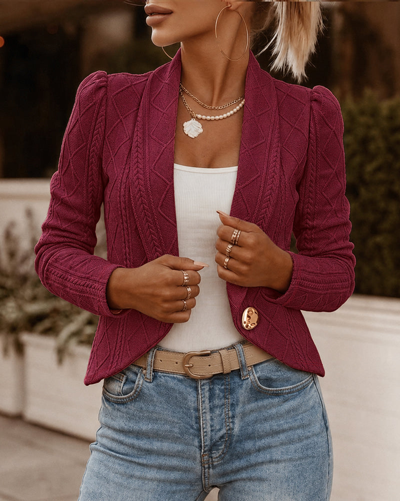 Women's Shawl Collar Crop Jacket Argyle Cable Knit Textured Slim Fit Short Blazer Elegant Single Breasted Work Outwear - Image 8
