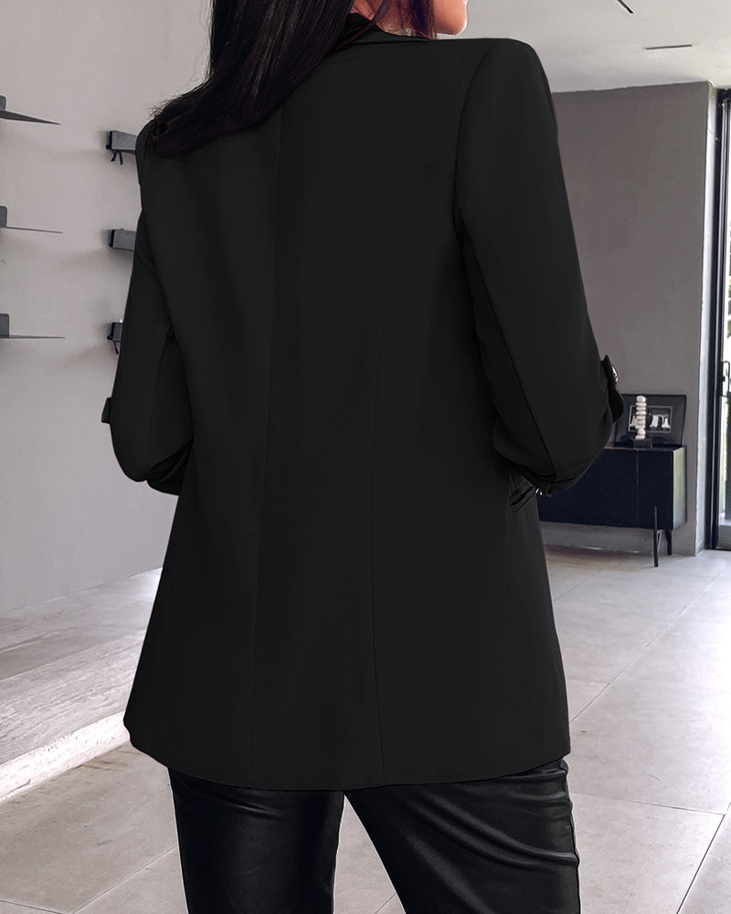 Notched Collar Roll Up Sleeve Blazer Coat - Image 22