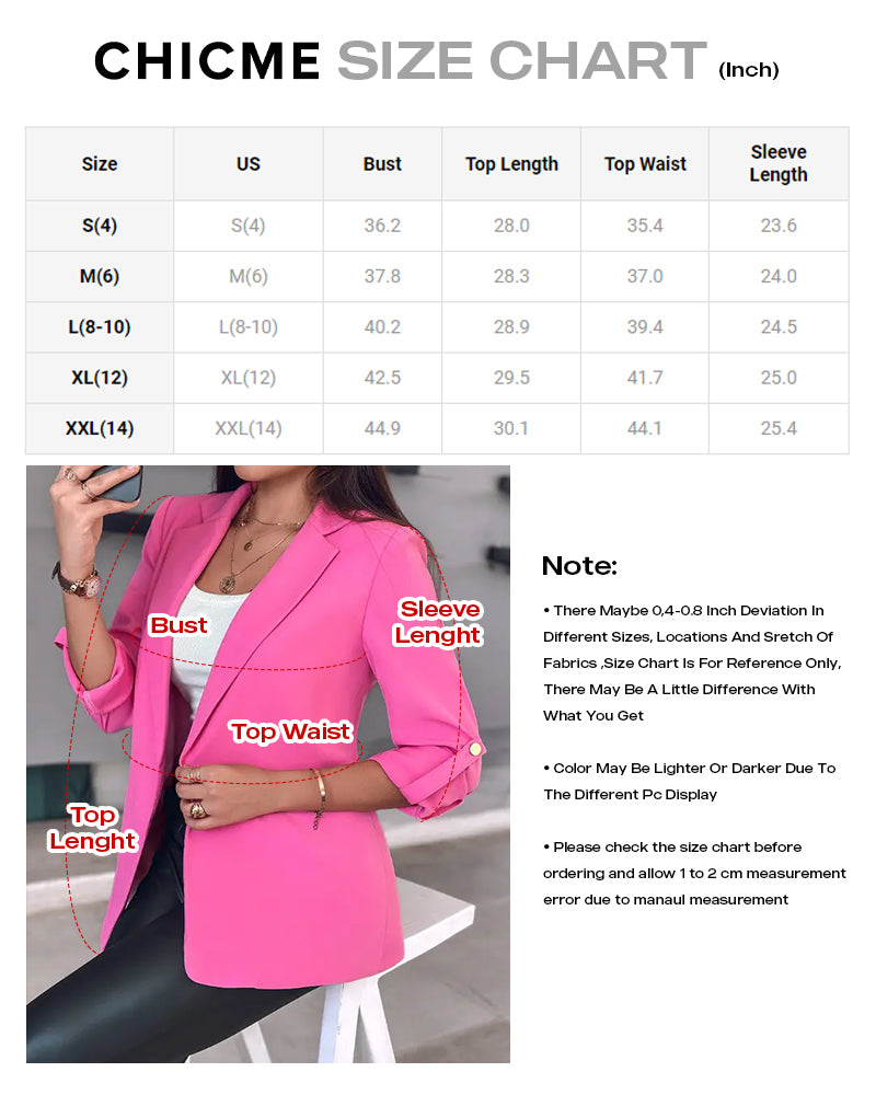 Notched Collar Roll Up Sleeve Blazer Coat - Image 13