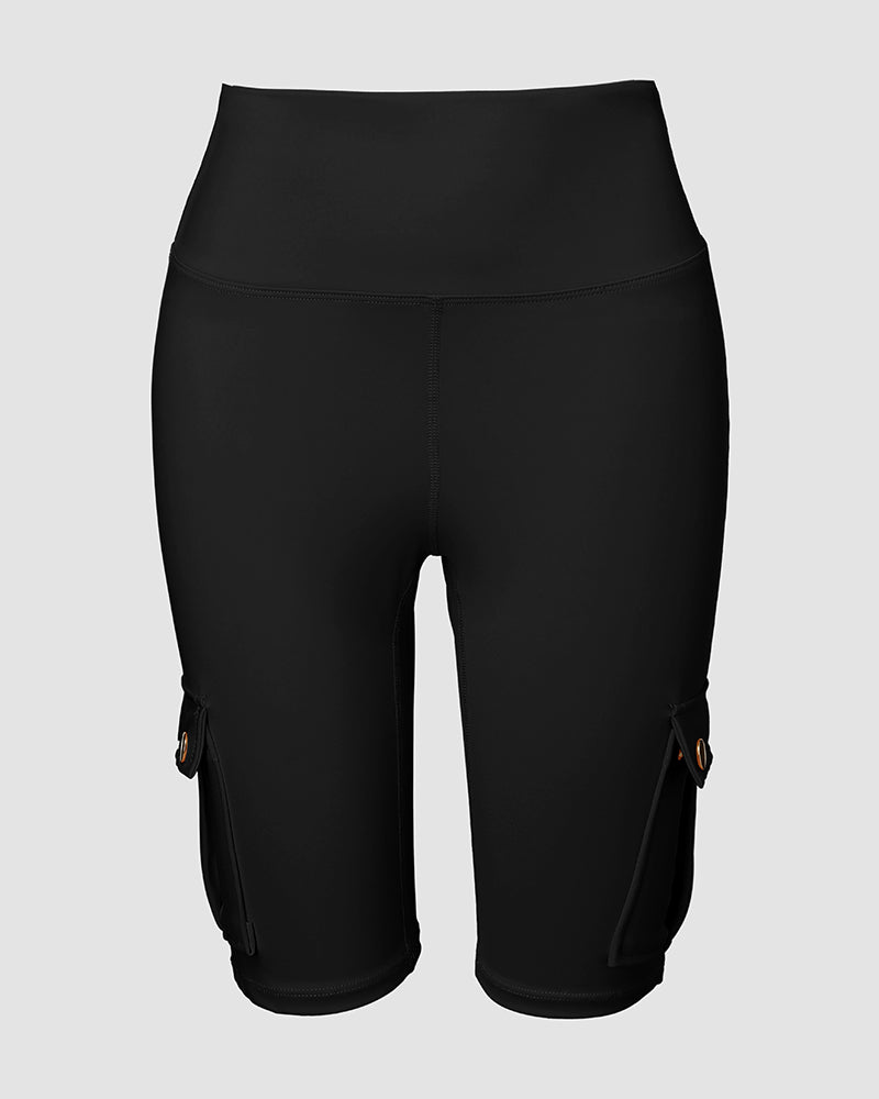 Tummy Control Butt Lifting Active Shorts High Waist Flap Pocket Workout Bermuda Cargo Running Shorts - Image 5