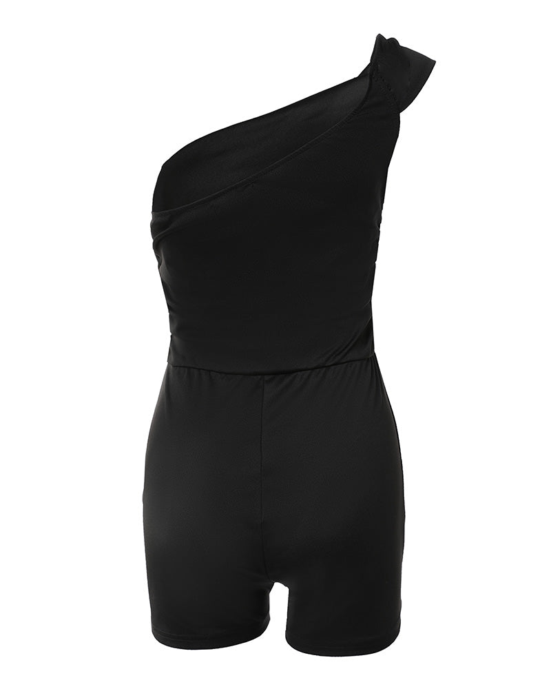 Women's Foldover One Shoulder Romper Slim Fit Sleeveless High Waist Romper - Image 7