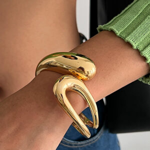 Chunky Open Bangle Bracelet Wide Wire Irregular Minimalist Jewelry