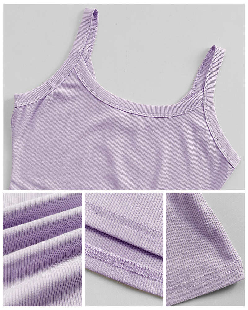 Scoop Neck Spaghetti Strap Ribbed Top Casual Sleeveless Slim Fit Tank - Image 28
