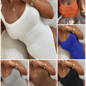 U-Neck Sleeveless Tank Top Bodysuits Slim Fit Ribbed Bodysuits