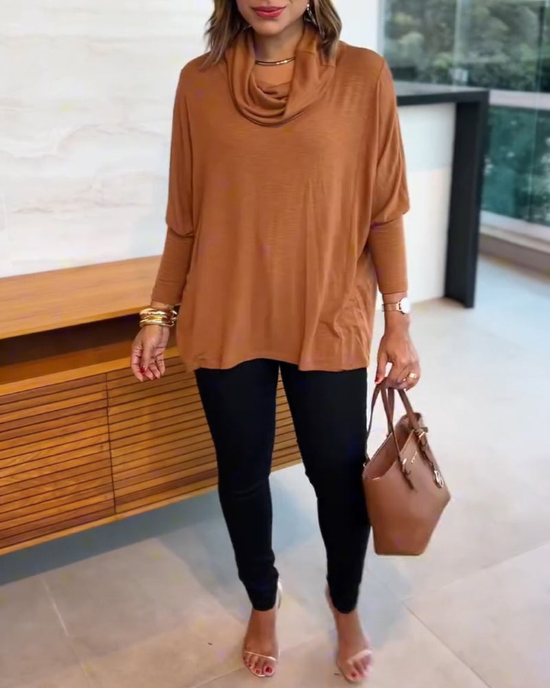 Women's Cowl Neck Batwing Sleeve Top Casual Long Sleeve Loose Pullover Comfortable Soft Drape Blouse - Image 7