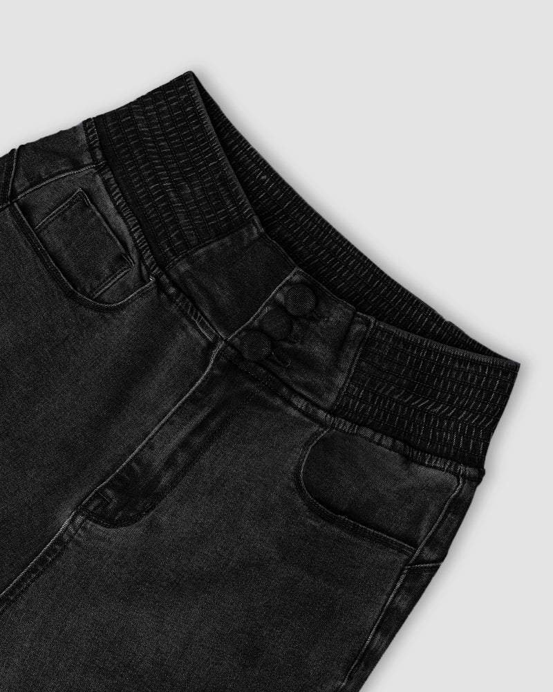ChicMe CurveEase Back Shirred Button Front High Waist Jeans Skinny Flared Denim Jeggings - Image 9
