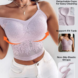 Lace V-Neck Adjustable Spaghetti Strap Bralette Camisoles Sexy Soft Crop Cami Top