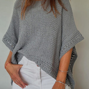 Solid Batwing Sleeve Hollow Out Crochet Pattern Top Casual Cover Up