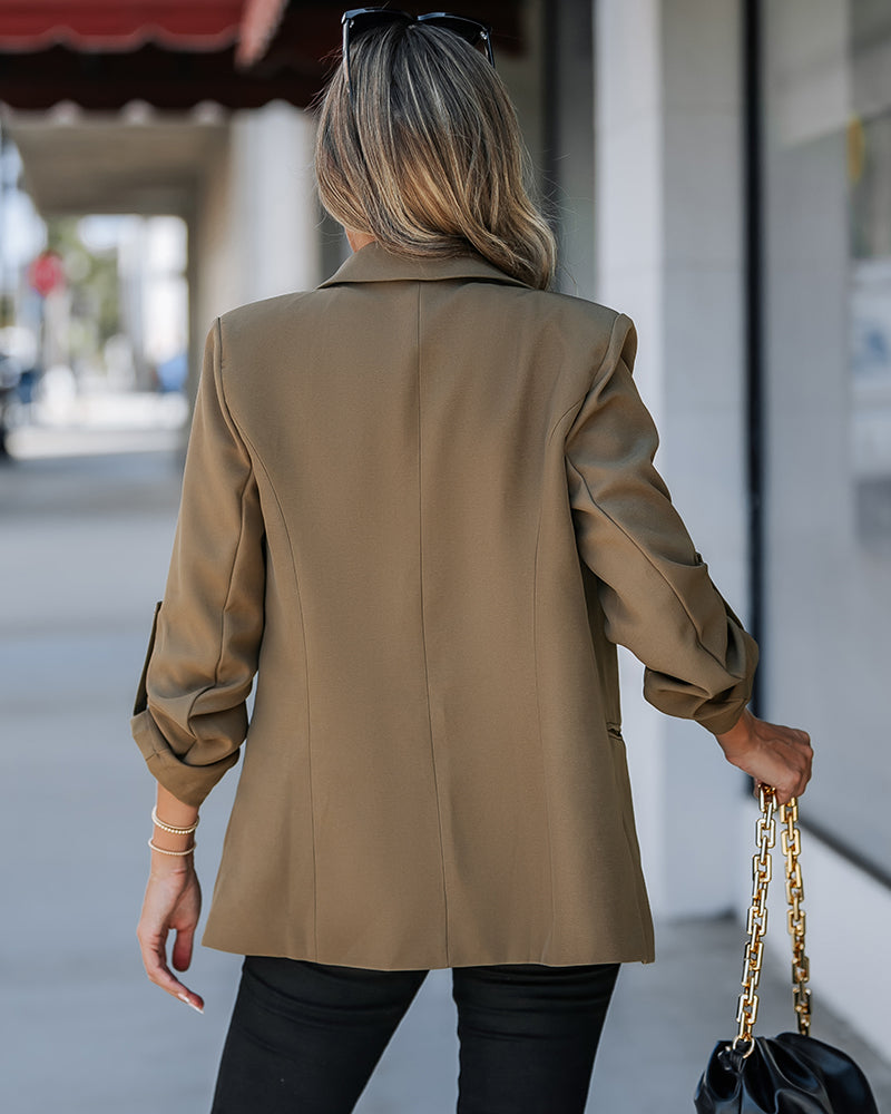 Notched Collar Roll Up Sleeve Blazer Coat - Image 2