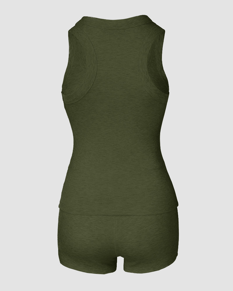 2PCS Micro-Ribbed U-Neck Tank Top & Boxer Set Cozy Loungewear - Image 17