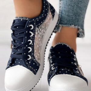Floral Pattern Embroidery Dot Print Sneakers