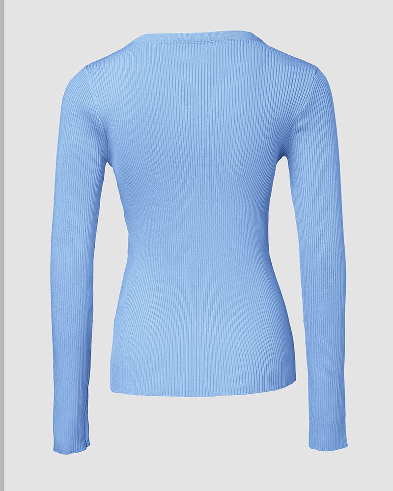 Crewneck Half Zipper Flap Detail Knit Sweater Long Sleeve Slim Fit Ribbed Pullover Top - Image 22