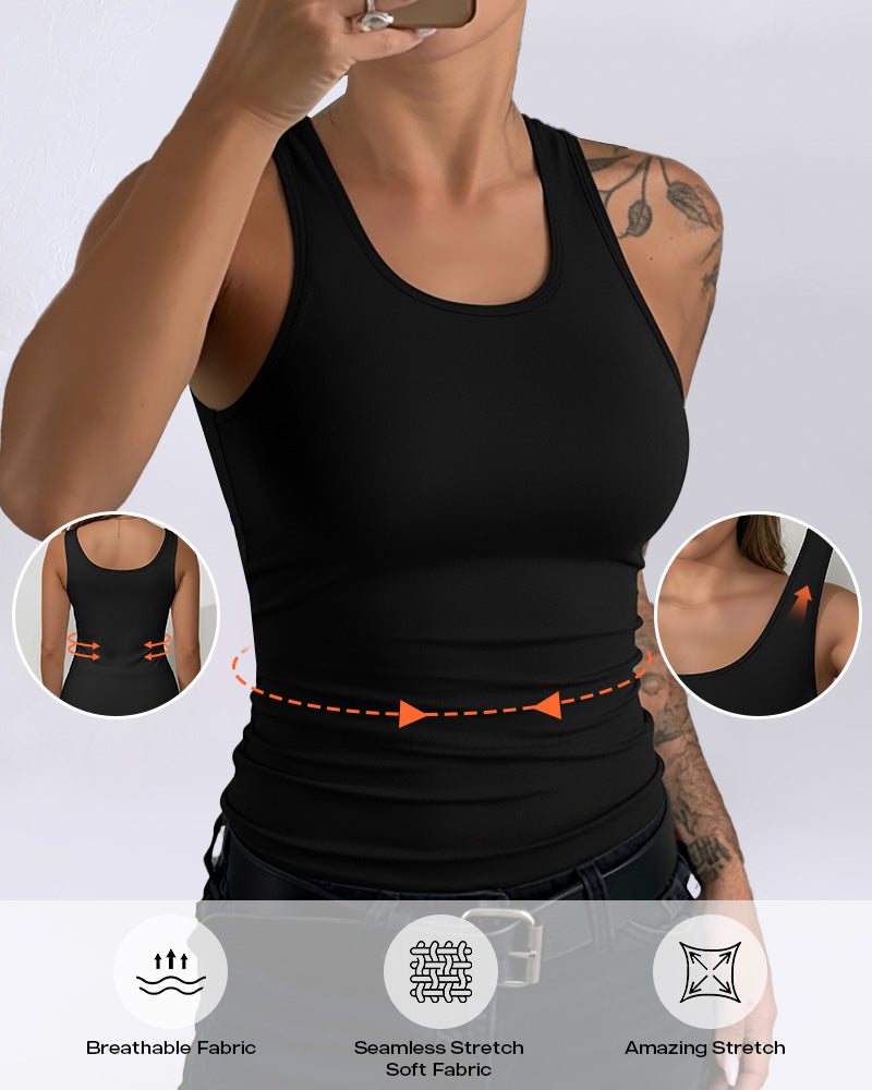 Women U-Neck Tummy Control Compression Tank Top Seamless Camisole Body Shaper Tanks for Women - Image 3