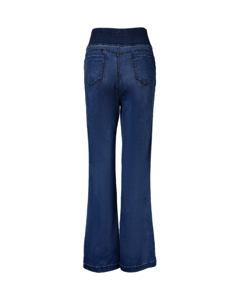 ChicMe CurveEase Back Shirred Button Front High Waist Jeans Skinny Flared Denim Jeggings - Image 15