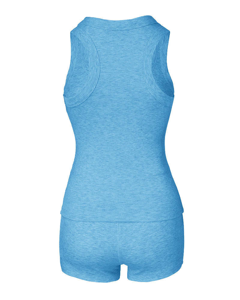 2PCS Micro-Ribbed U-Neck Tank Top & Boxer Set Cozy Loungewear - Image 30