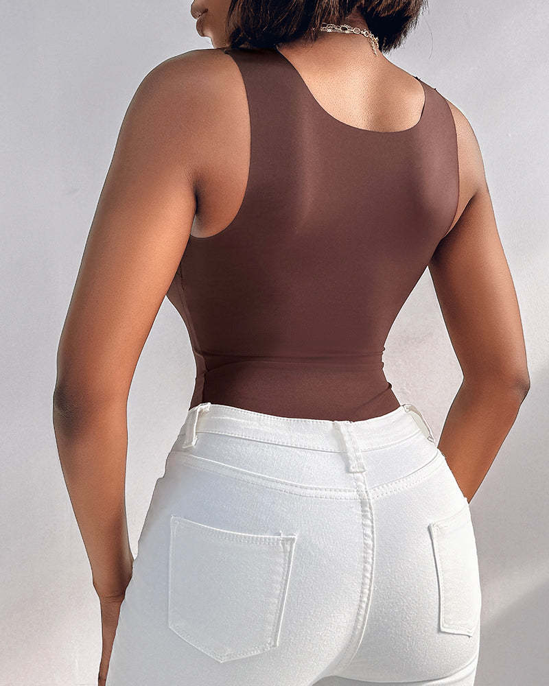 Chicme Contourx U Neck Shapewear Built In Bra Sleeveless High Strechy Slim Fit Tank Bodysuits - Image 6