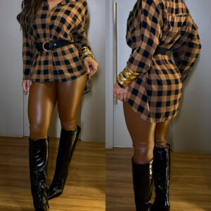 Women's Plaid High-Low Curved Hem Loose Fit Shirt Casual Button Front Top