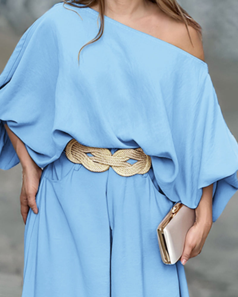 2 Pieces Outfit Turn-down Coll Long Sleeve Button Front Satin Shirt and Casual Vintage Floral Print Elastic Back Waist Wide Leg Pants Set without Belt - Image 13