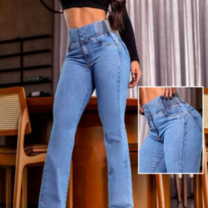 ChicMe CurveEase Back Shirred Button Front High Waist Jeans Skinny Flared Denim Jeggings