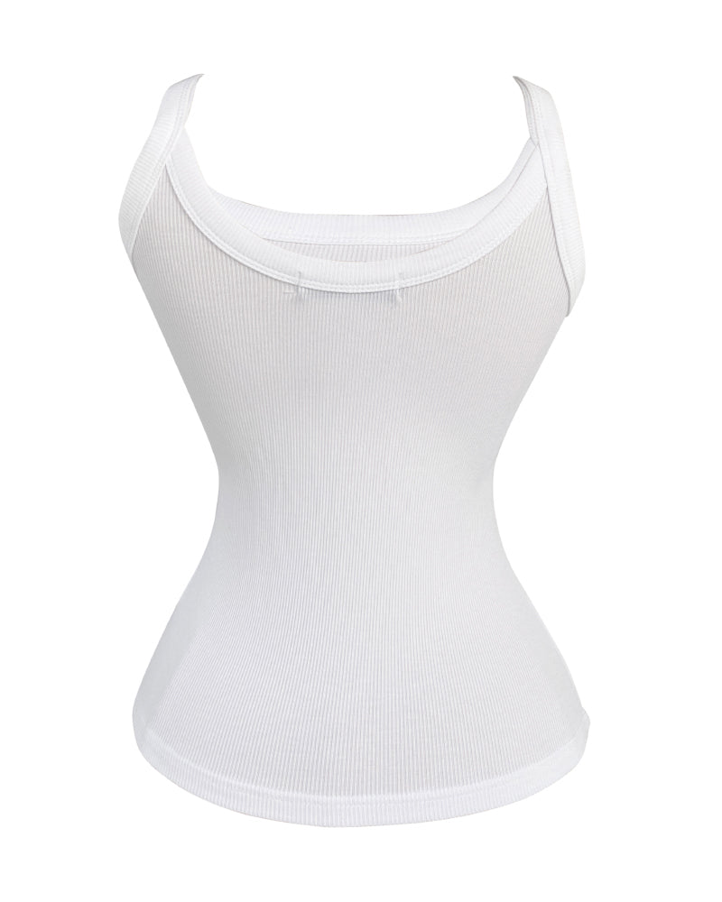 Scoop Neck Spaghetti Strap Ribbed Top Casual Sleeveless Slim Fit Tank - Image 7