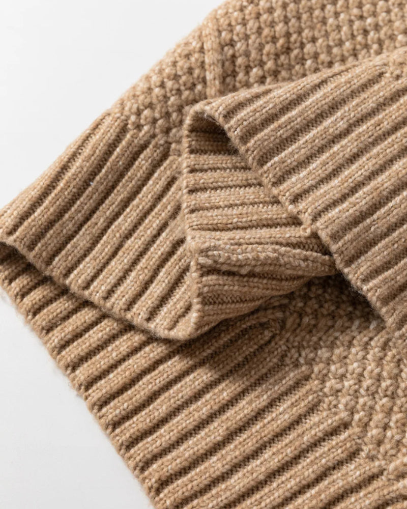 Round Neck Long Sleeve Drop Shoulder Pullover Sweater Casual Loose Fit Cable Knit Mid Length Sweater - Image 7