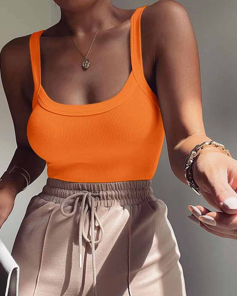 U-Neck Sleeveless Tank Top Bodysuits Slim Fit Ribbed Bodysuits - Image 26