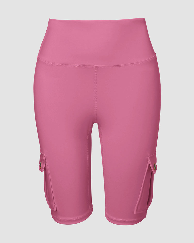 Tummy Control Butt Lifting Active Shorts High Waist Flap Pocket Workout Bermuda Cargo Running Shorts - Image 18