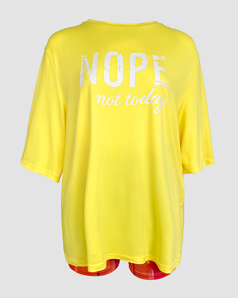 Women's 2 Piece Set Nope Not Today Slogan Half Sleeve Tee and Tie Dye Slim Fit Biker Shorts Set - Image 5