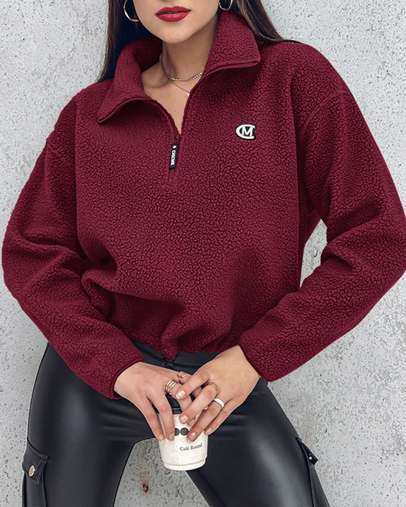 Stand Collar Zipper Design Casual Sweatshirt - Image 27
