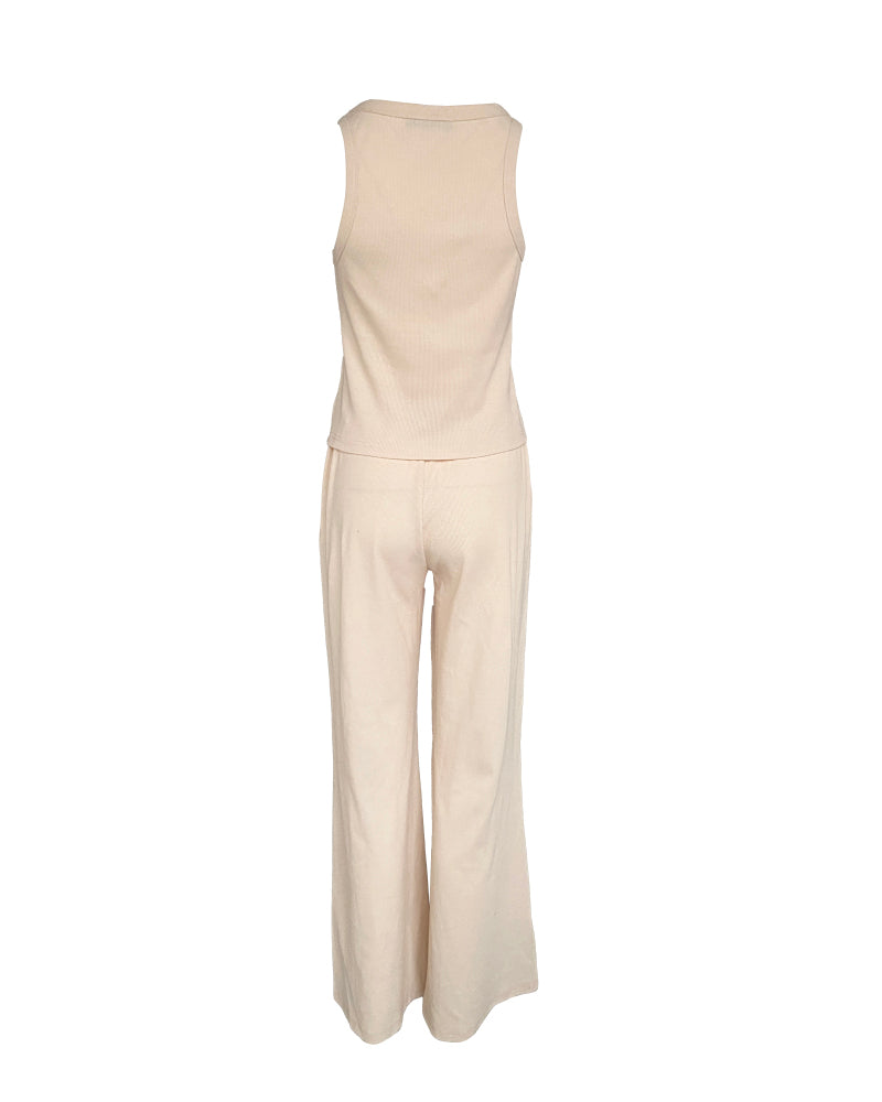 2 Piece Loungewear Set U-Neck Sleeveless Ribbed Tank Top and Stretchy High Waist Straight Leg Pocket Design Pants Tracksuit - Image 8
