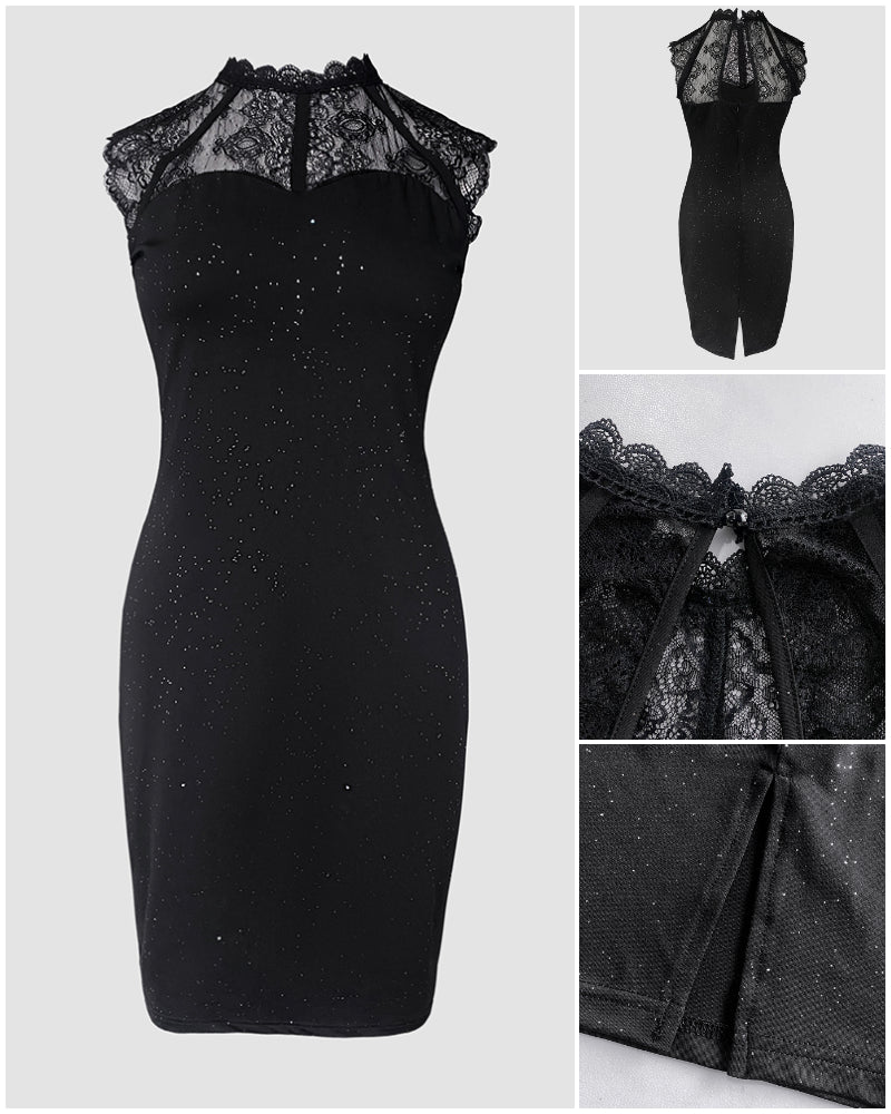 Glitter Contrast Lace Party Dress - Image 5